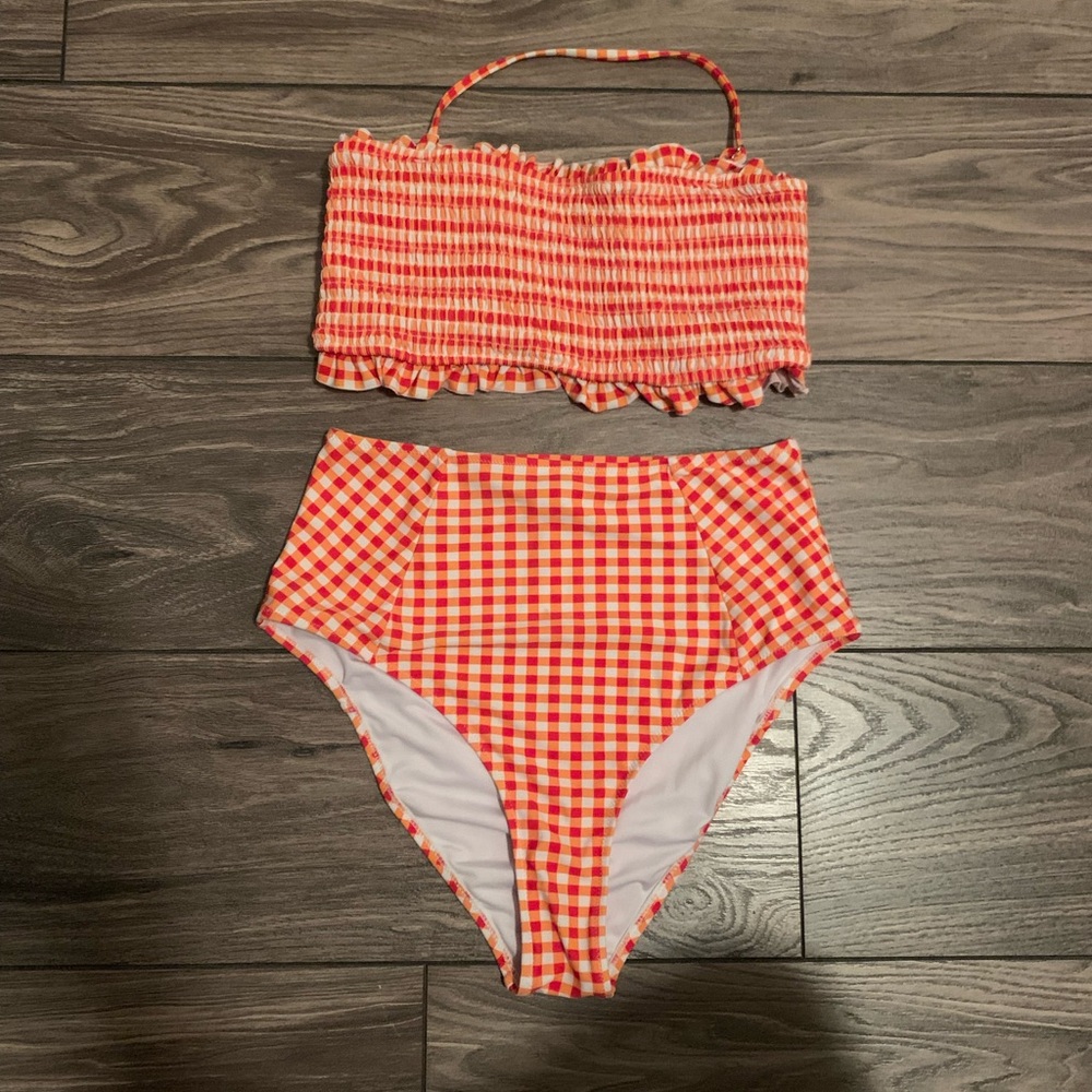 Cupshe Orange and White Checkered Bikini